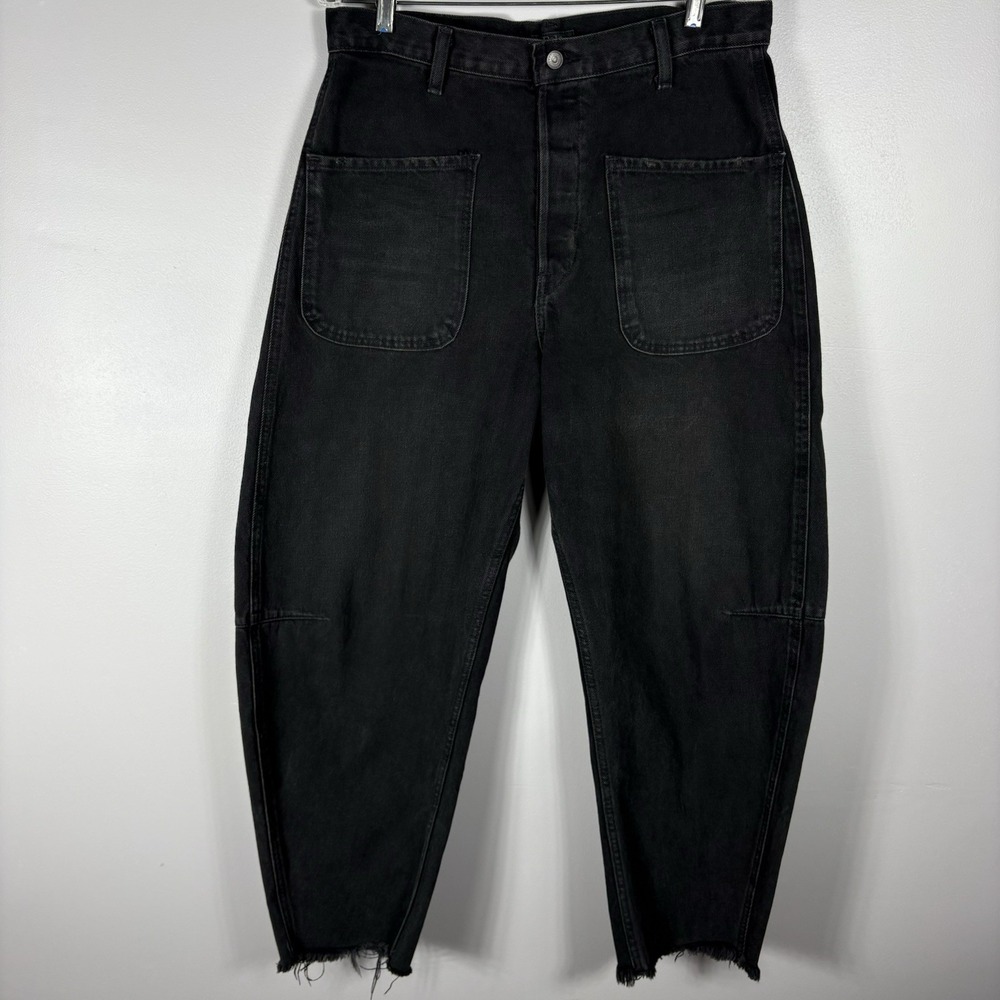 Polo Ralph Lauren Women's 29R Black Button Fly Wide Leg Raw Hem Denim‎ Jeans